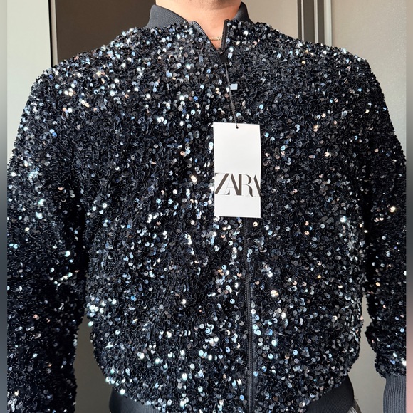 Zara Midnight Sequin Bomber - Picture 4 of 15